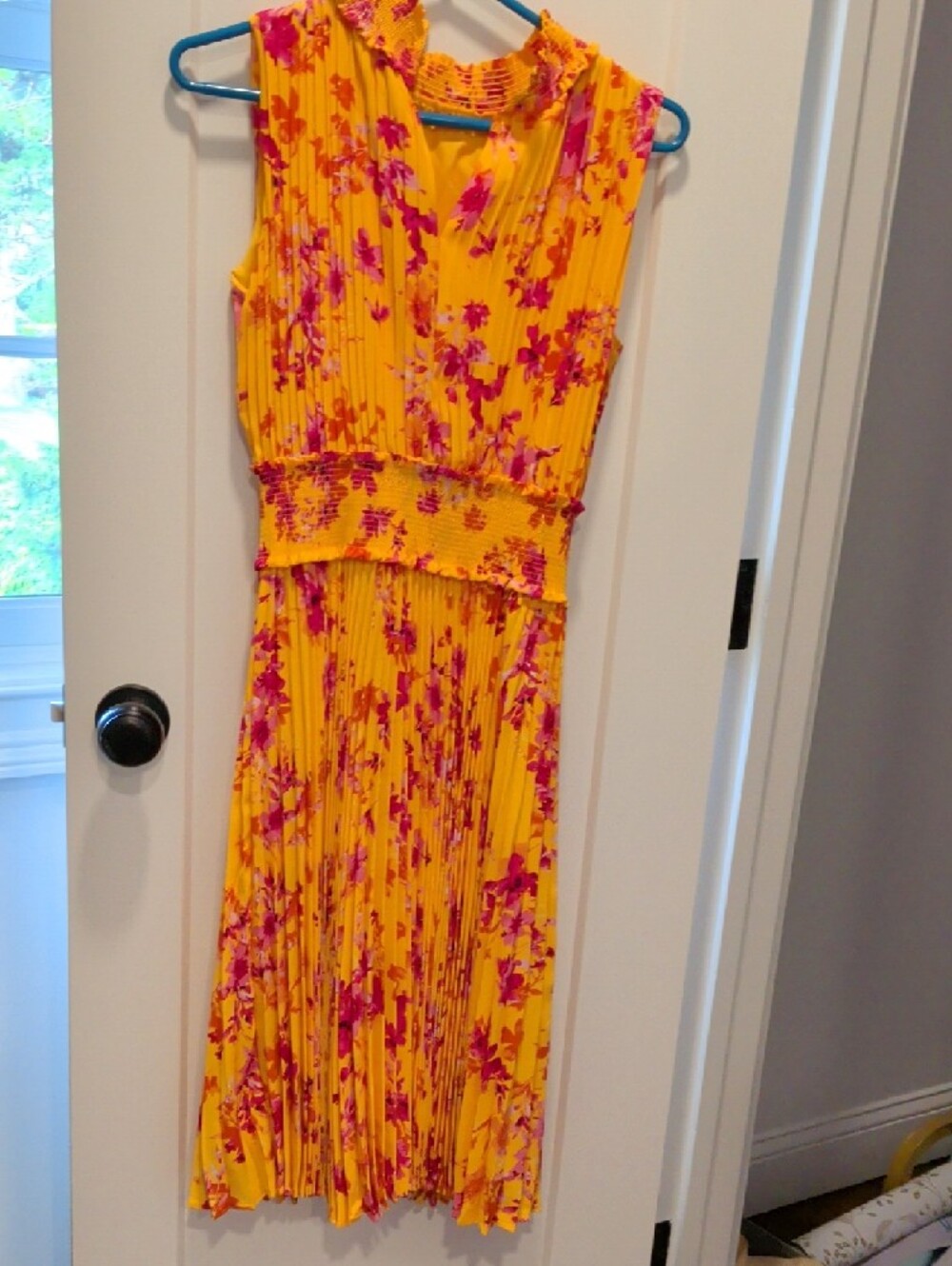 Nanette Lepore Yellow Floral Midi Dress with Pink Print - Picture 2 of 4